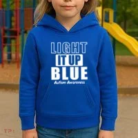 Autism Awareness Light It Up Blue Text Logo Kids Hoodie thumb 3