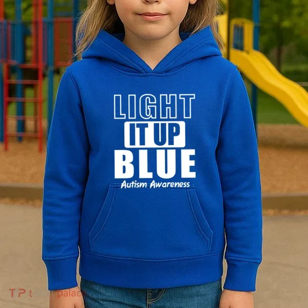 Autism Awareness Light It Up Blue Text Logo Kids Hoodie