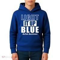 Autism Awareness Light It Up Blue Text Logo Kids Hoodie thumb 4