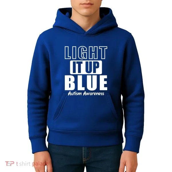 Autism Awareness Light It Up Blue Text Logo Kids Hoodie