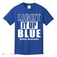 Autism Awareness Light It Up Blue Text Logo Kids T-Shirt thumb 0