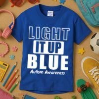 Autism Awareness Light It Up Blue Text Logo Kids T-Shirt thumb 3