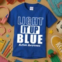 Autism Awareness Light It Up Blue Text Logo Kids T-Shirt thumb 3