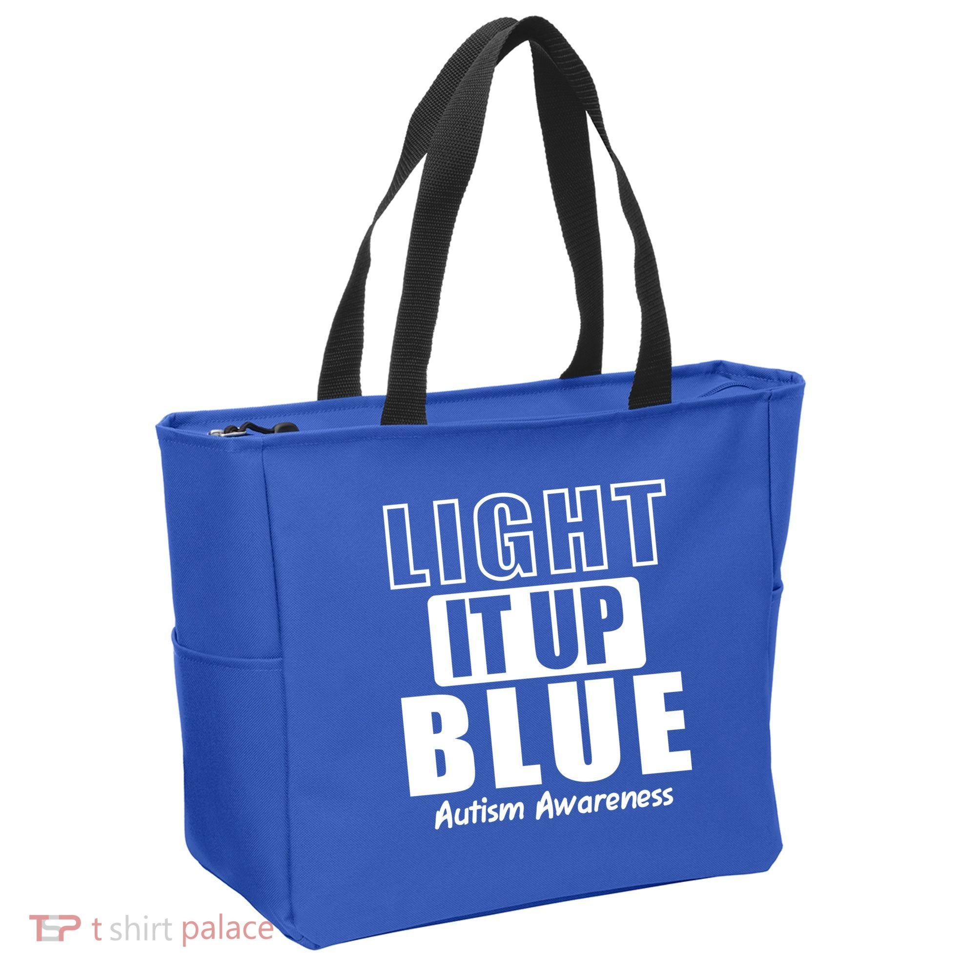Autism Awareness Light It Up Blue Text Logo Tote Bag