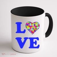 Autism Awareness Love Heart Puzzle Pieces Coffee Mug thumb 1