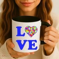 Autism Awareness Love Heart Puzzle Pieces Coffee Mug thumb 3