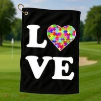 Autism Awareness Love Heart Puzzle Pieces Golf Towel thumb 1