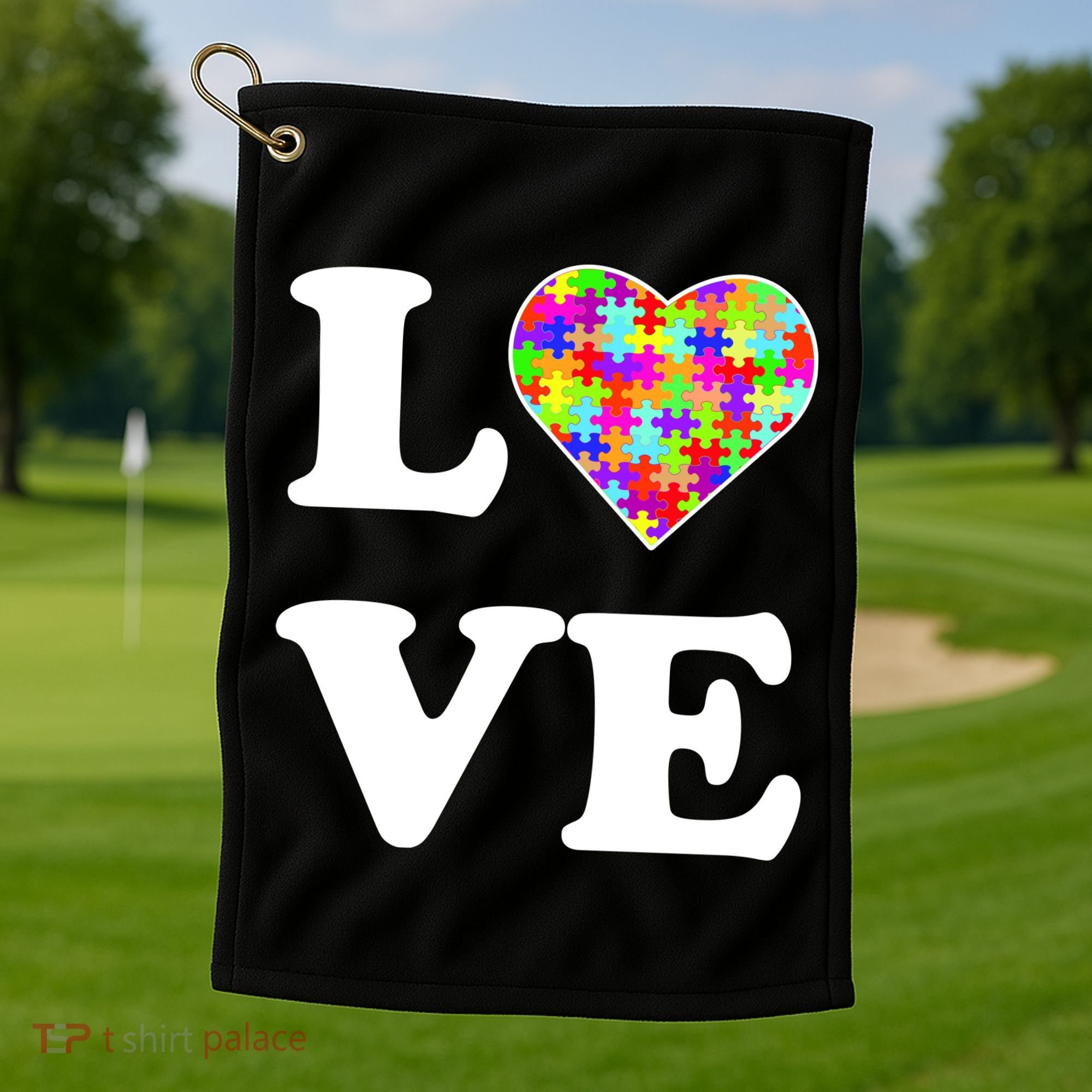 Autism Awareness Love Heart Puzzle Pieces Golf Towel