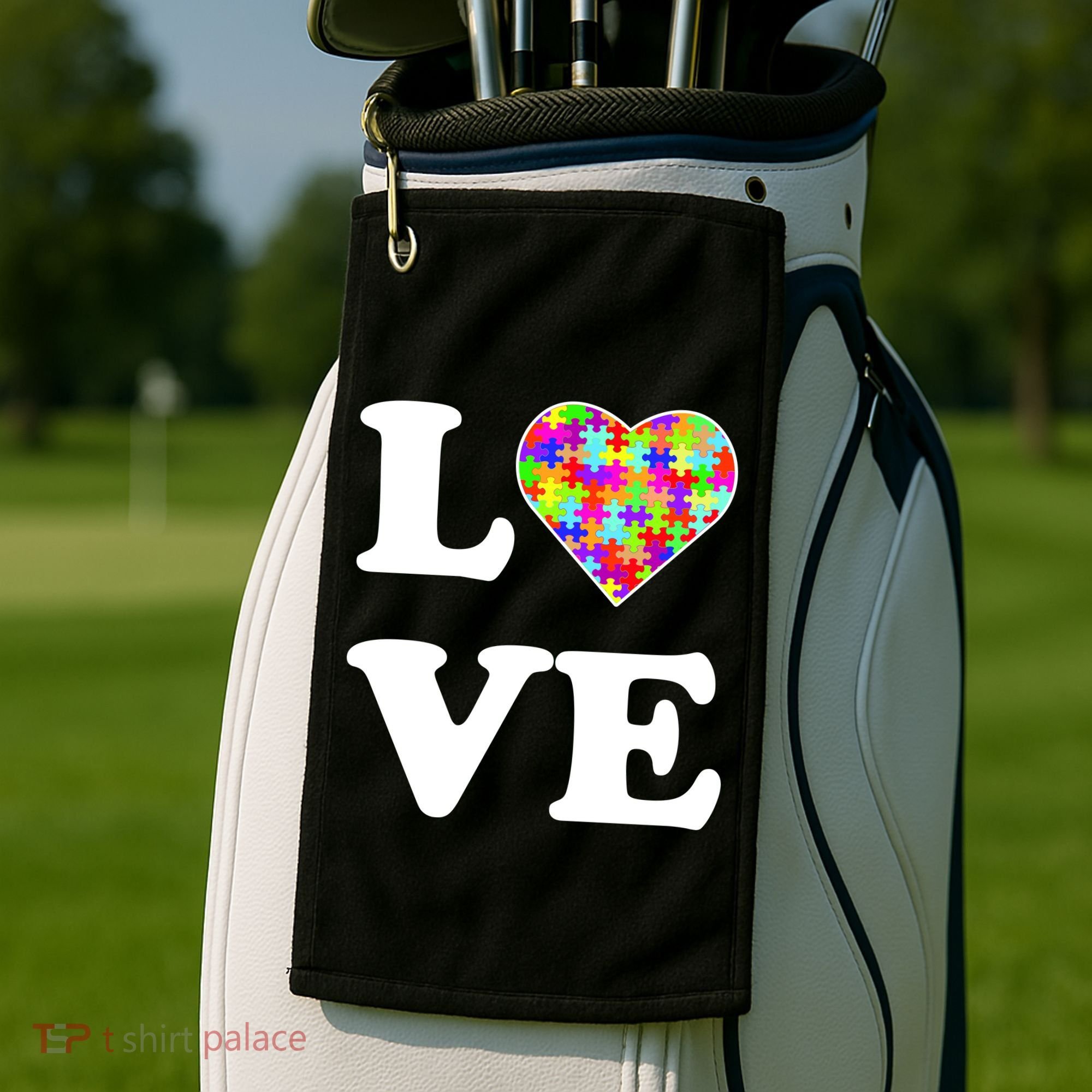 Autism Awareness Love Heart Puzzle Pieces Golf Towel