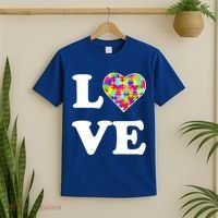 Autism Awareness Love Heart Puzzle Pieces T-Shirt thumb 2