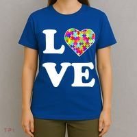 Autism Awareness Love Heart Puzzle Pieces T-Shirt thumb 4