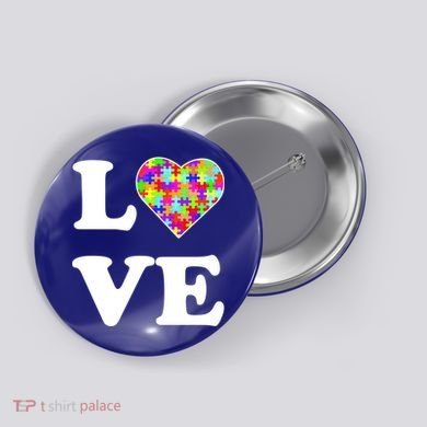 Autism Awareness Love Heart Puzzle Pieces Button