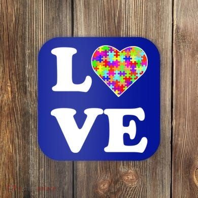 Autism Awareness Love Heart Puzzle Pieces Coaster