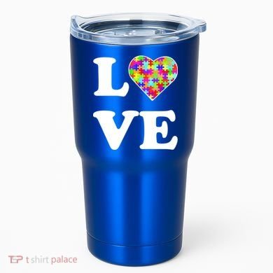 Autism Awareness Love Heart Puzzle Pieces Tumbler