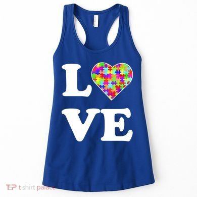 Autism Awareness Love Heart Puzzle Pieces Women's Tank Top