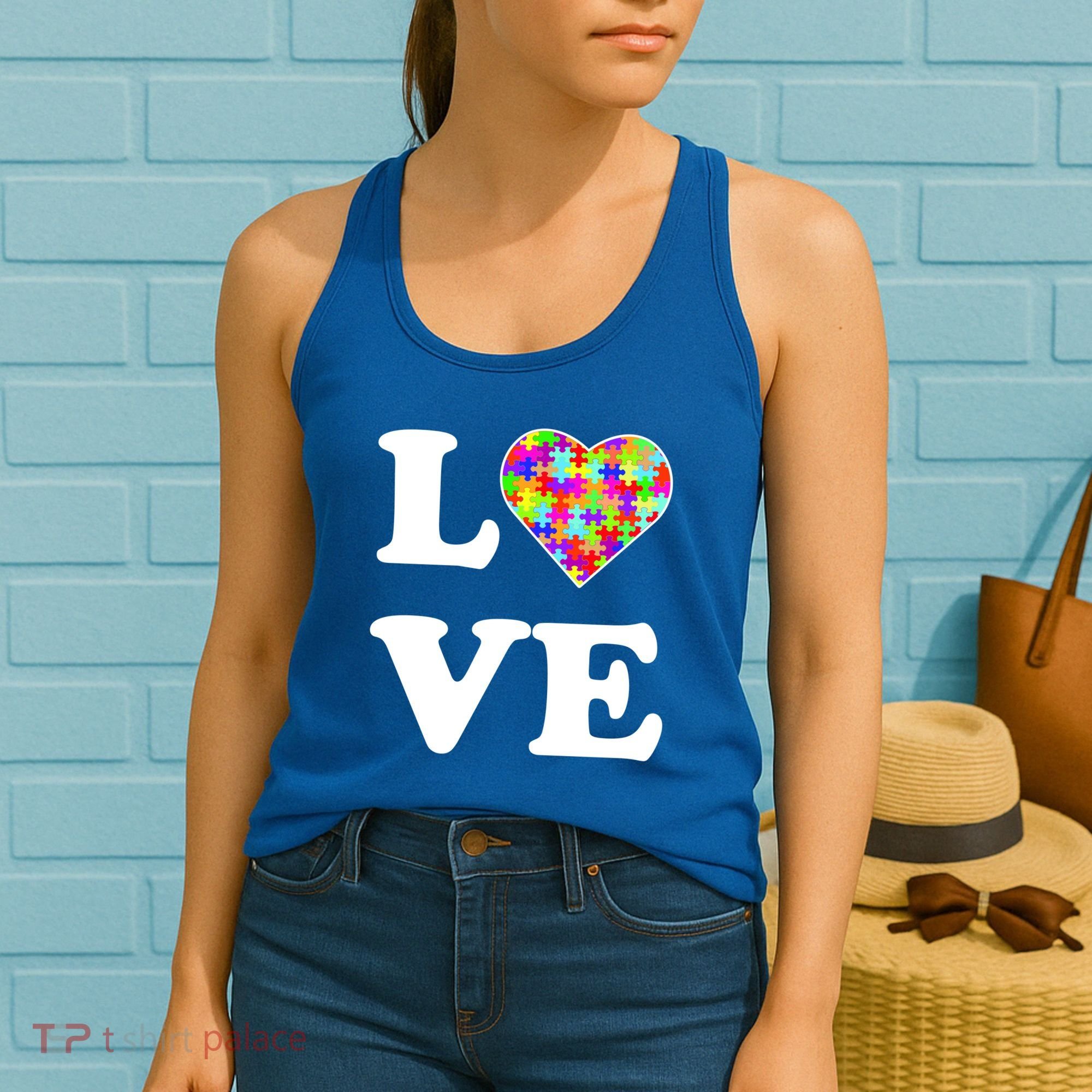 Autism Awareness Love Heart Puzzle Pieces Women's Tank Top