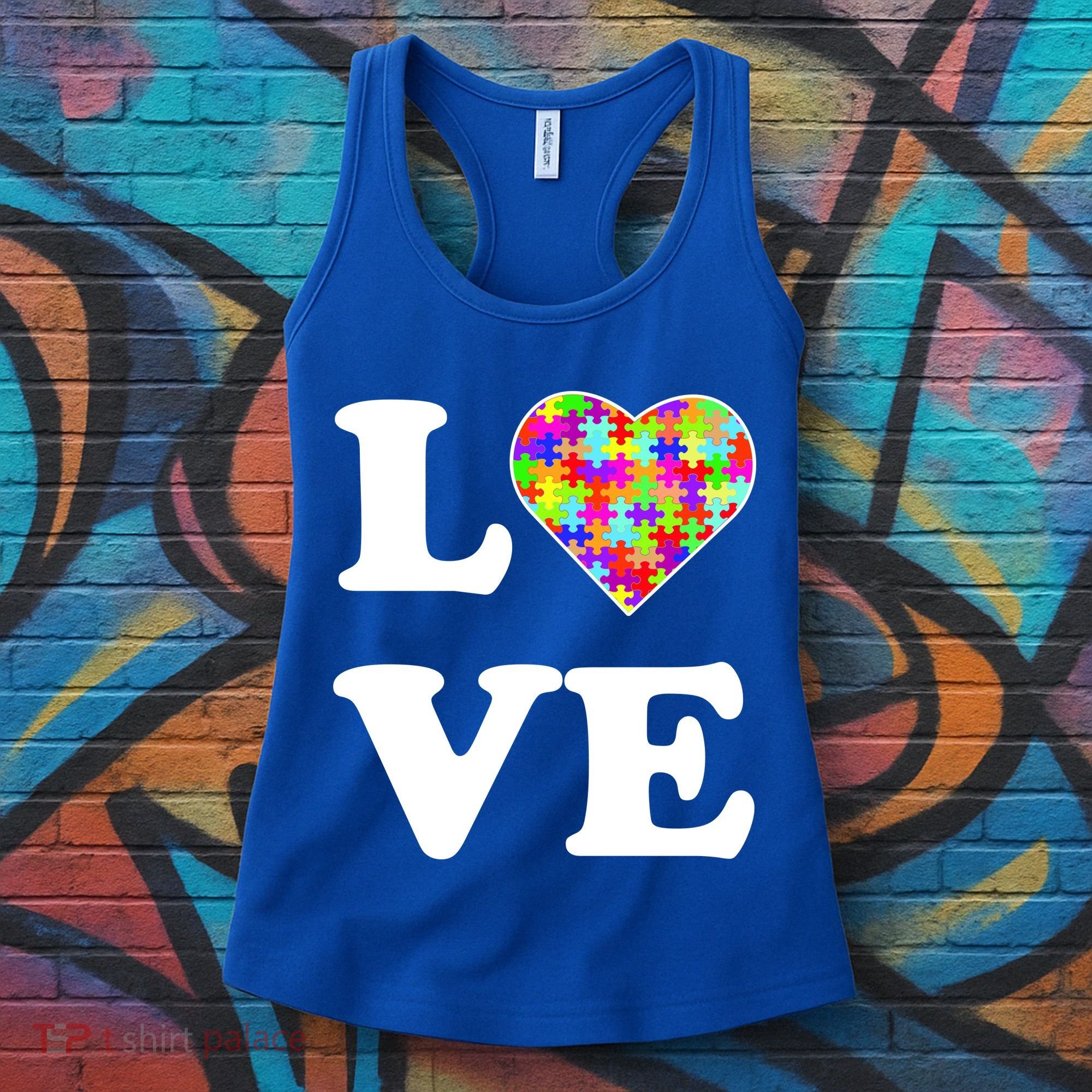 Autism Awareness Love Heart Puzzle Pieces Women's Tank Top