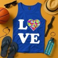 Autism Awareness Love Heart Puzzle Pieces Tank Top thumb 4