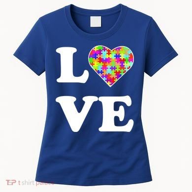 Autism Awareness Love Heart Puzzle Pieces Women's T-Shirt