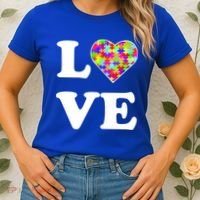 Autism Awareness Love Heart Puzzle Pieces Women's T-Shirt thumb 2