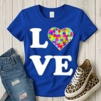 Autism Awareness Love Heart Puzzle Pieces Women's T-Shirt thumb 3