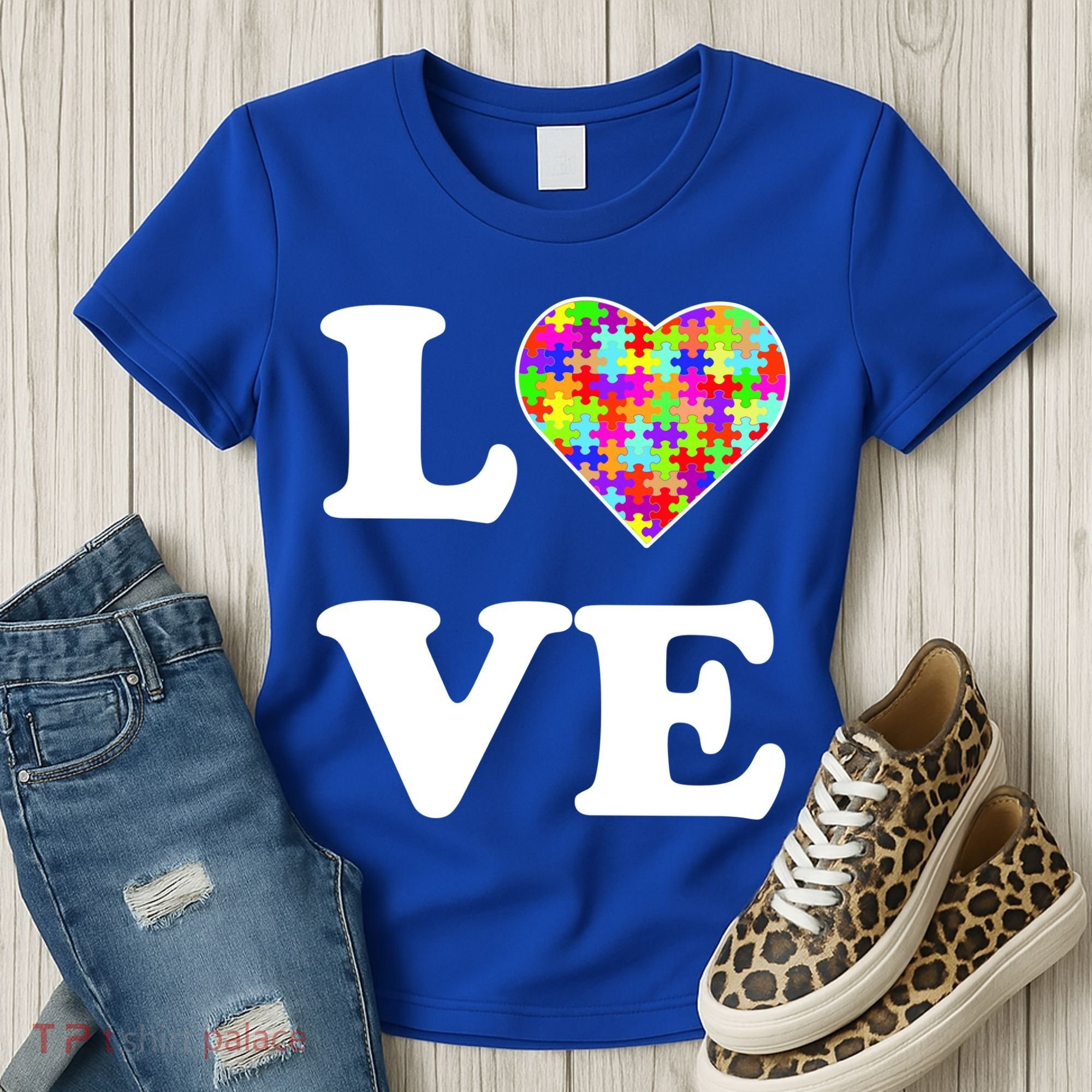 Autism Awareness Love Heart Puzzle Pieces Women's T-Shirt