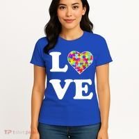 Autism Awareness Love Heart Puzzle Pieces Women's T-Shirt thumb 4