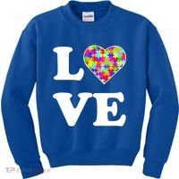 Autism Awareness Love Heart Puzzle Pieces Kids Sweatshirt thumb 0