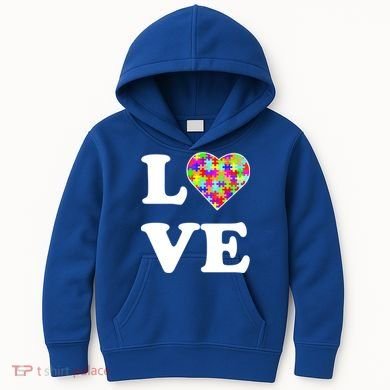 Autism Awareness Love Heart Puzzle Pieces Kids Hoodie