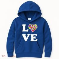 Autism Awareness Love Heart Puzzle Pieces Kids Hoodie thumb 0