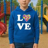 Autism Awareness Love Heart Puzzle Pieces Kids Hoodie thumb 2