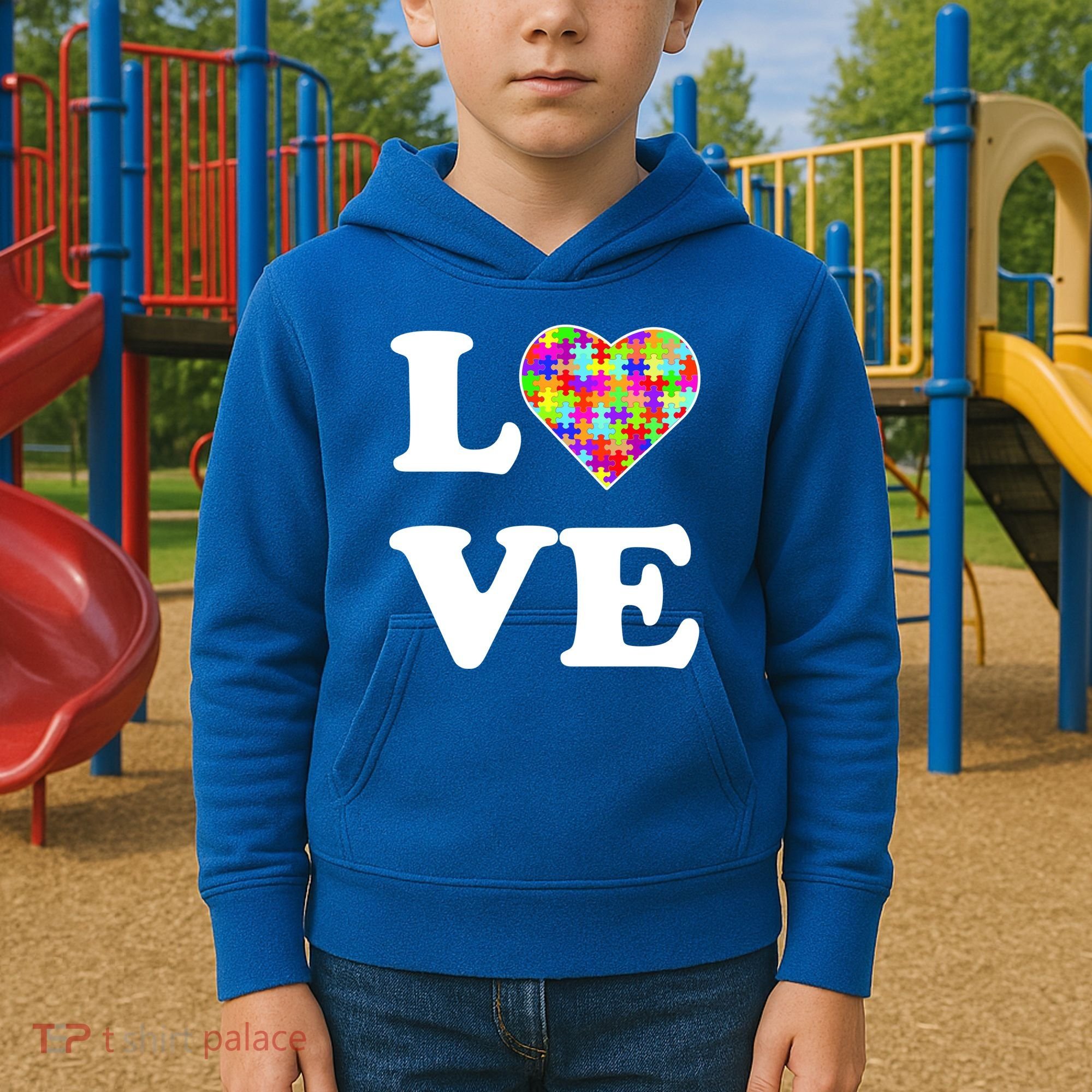 Autism Awareness Love Heart Puzzle Pieces Kids Hoodie