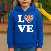 Autism Awareness Love Heart Puzzle Pieces Kids Hoodie thumb 3