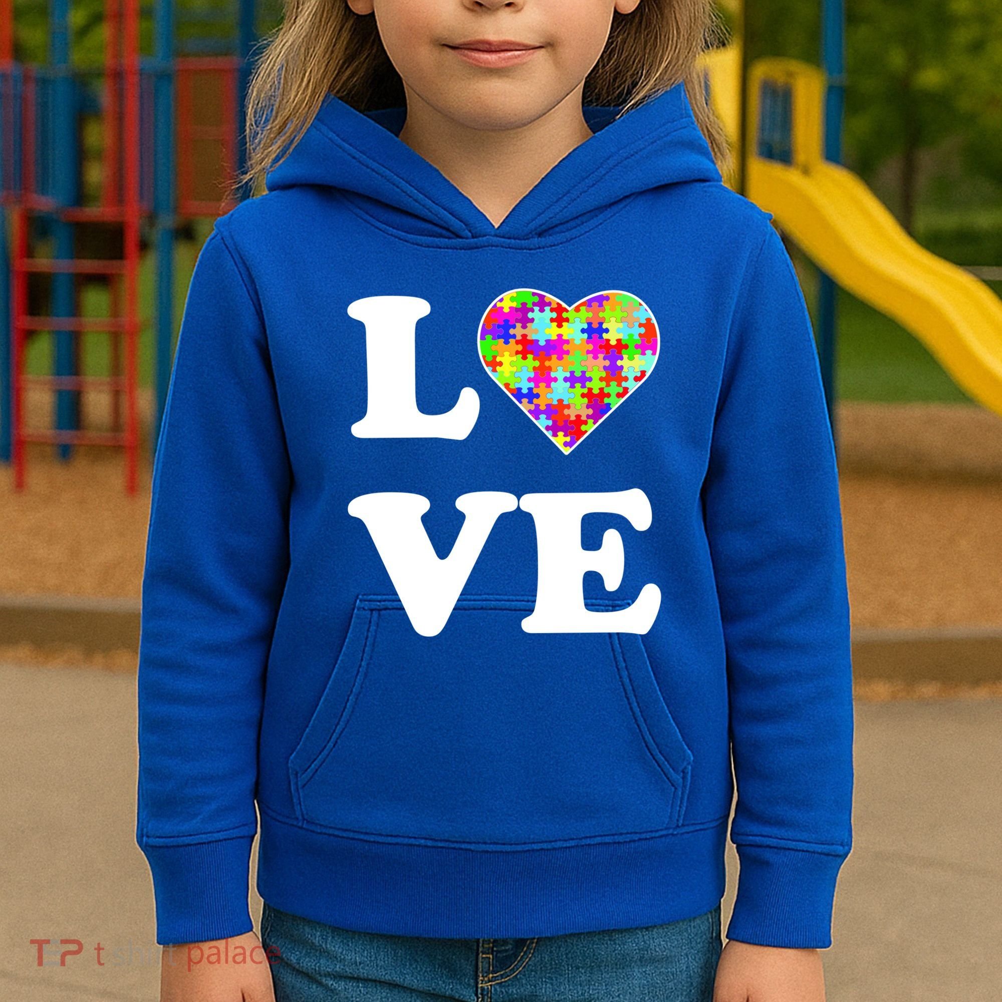 Autism Awareness Love Heart Puzzle Pieces Kids Hoodie