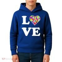 Autism Awareness Love Heart Puzzle Pieces Kids Hoodie thumb 4