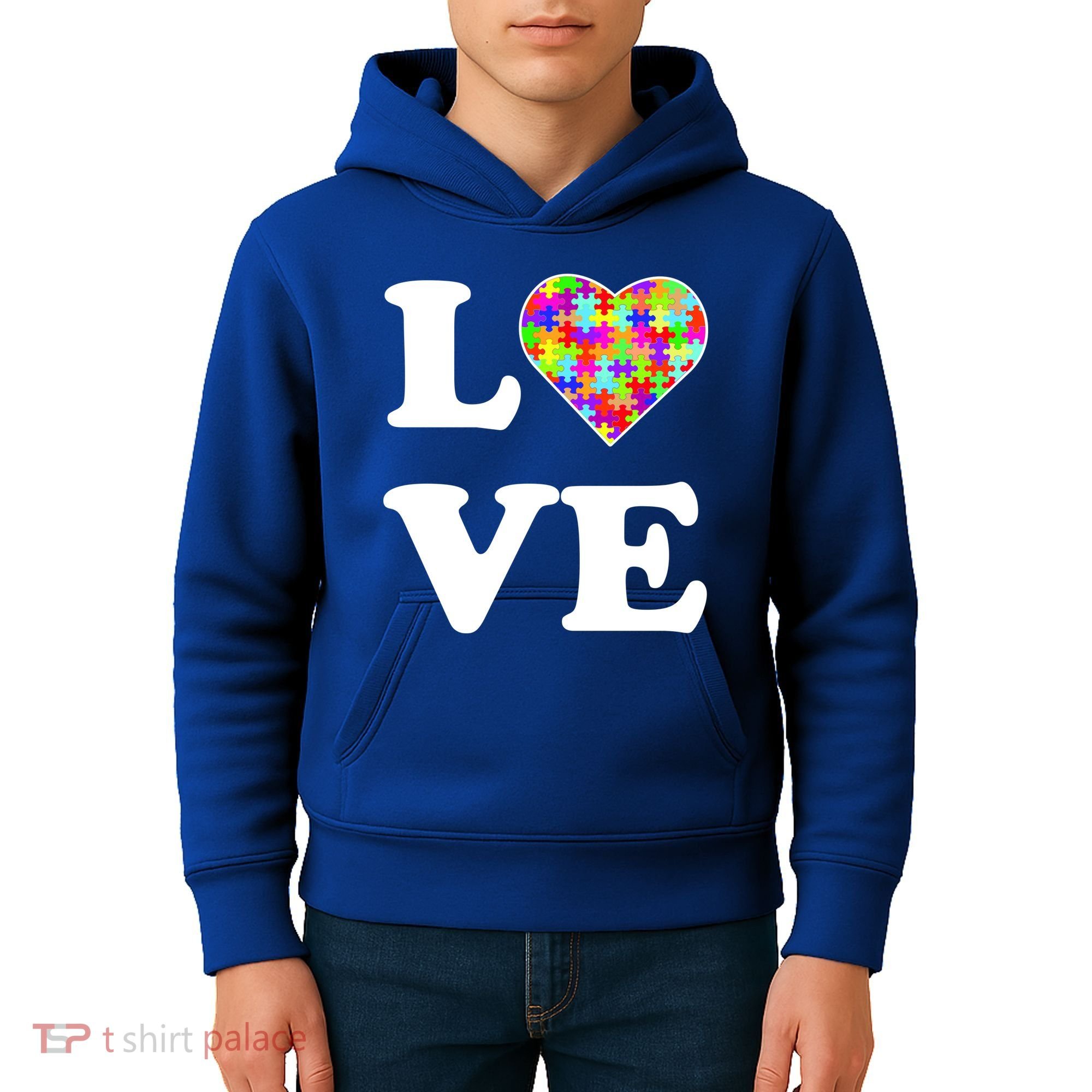 Autism Awareness Love Heart Puzzle Pieces Kids Hoodie
