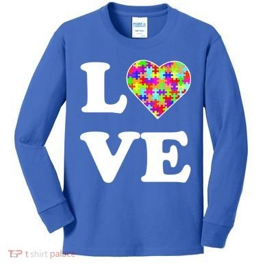 Autism Awareness Love Heart Puzzle Pieces Kids Long Sleeve Shirt
