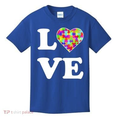 Autism Awareness Love Heart Puzzle Pieces Kids T-Shirt