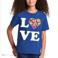 Autism Awareness Love Heart Puzzle Pieces Kids T-Shirt thumb 2