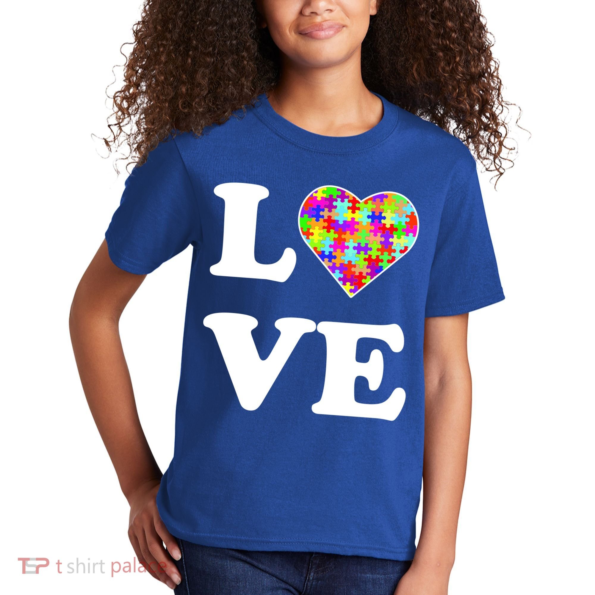 Autism Awareness Love Heart Puzzle Pieces Kids T-Shirt