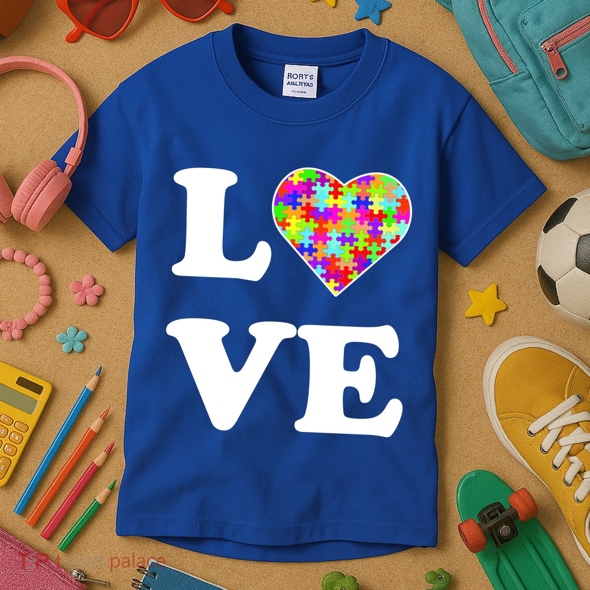 Autism Awareness Love Heart Puzzle Pieces Kids T-Shirt