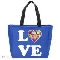 Autism Awareness Love Heart Puzzle Pieces Tote Bag thumb 0