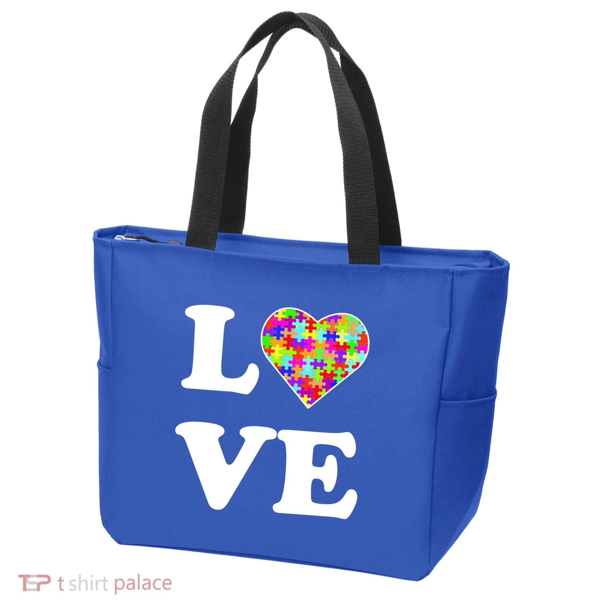 Autism Awareness Love Heart Puzzle Pieces Tote Bag