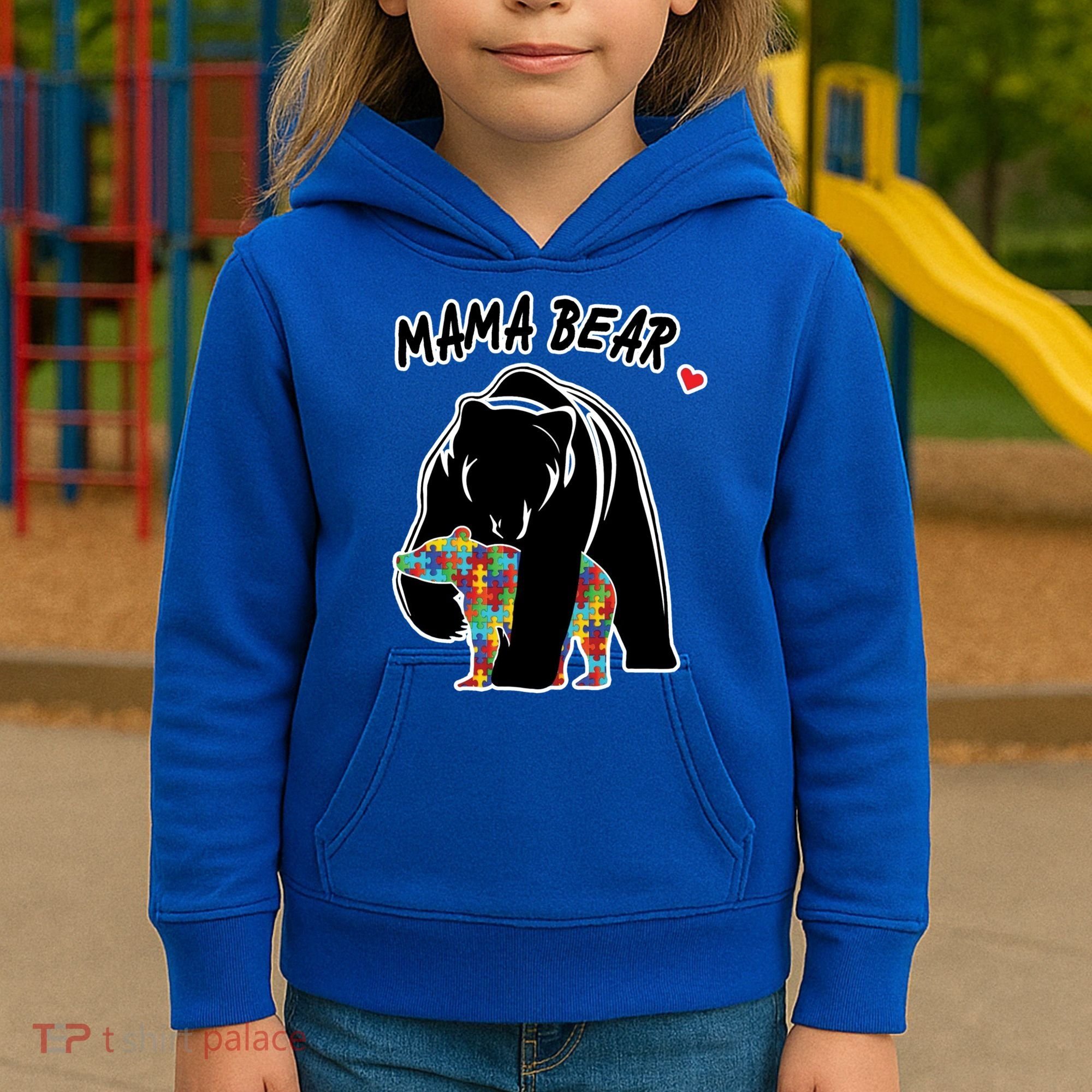 Autism Awareness Moma Bear Kids Hoodie