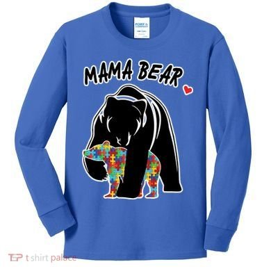 Autism Awareness Moma Bear Kids Long Sleeve Shirt