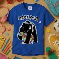 Autism Awareness Moma Bear Kids T-Shirt thumb 3