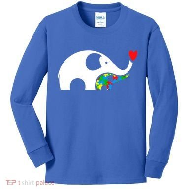Autism Awareness Mother Baby Elephant  Kids Long Sleeve Shirt