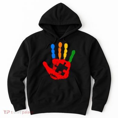 Autism Awareness Painted Hand Puzzle Piece Hoodie