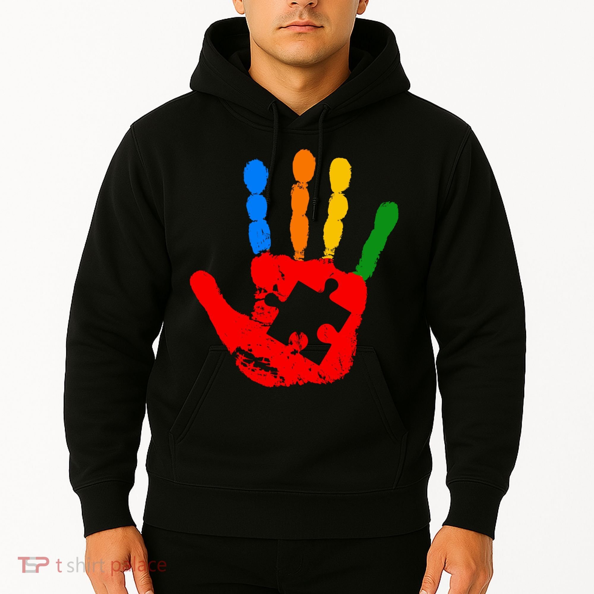 Autism Awareness Painted Hand Puzzle Piece Hoodie