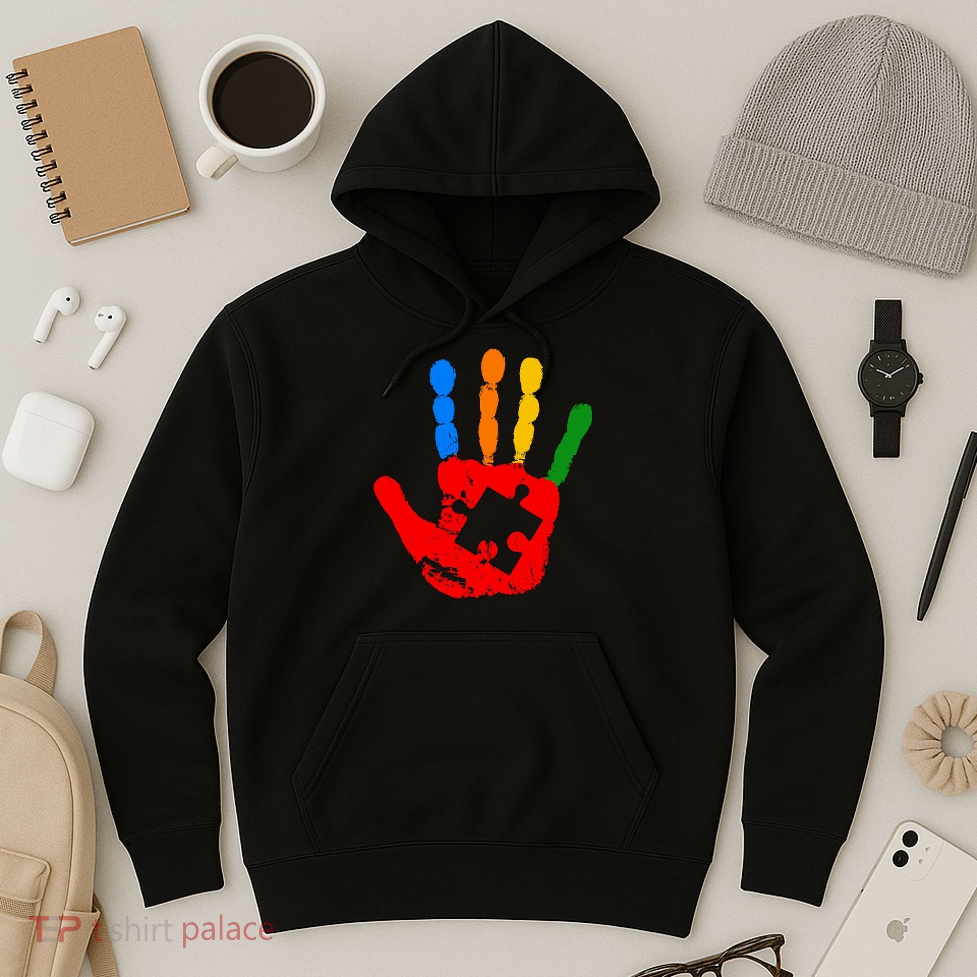 Autism Awareness Painted Hand Puzzle Piece Hoodie
